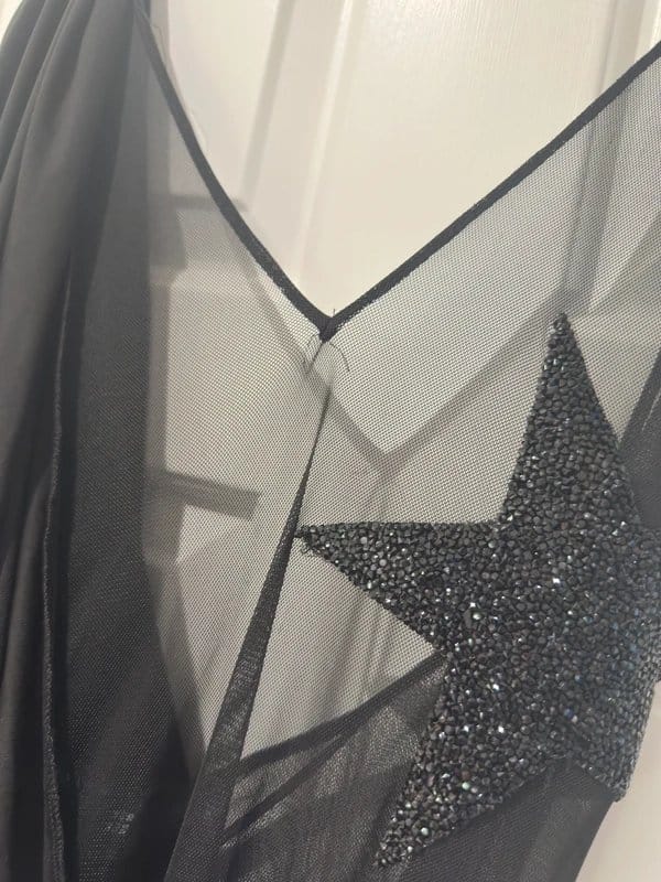 ASOS Black Ruched Long Mesh Star Dress Size 14