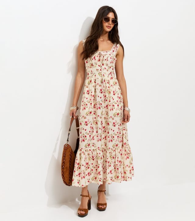 New Look Women's Cream Ditsy Floral Ruched Midi Dress New Look - 3