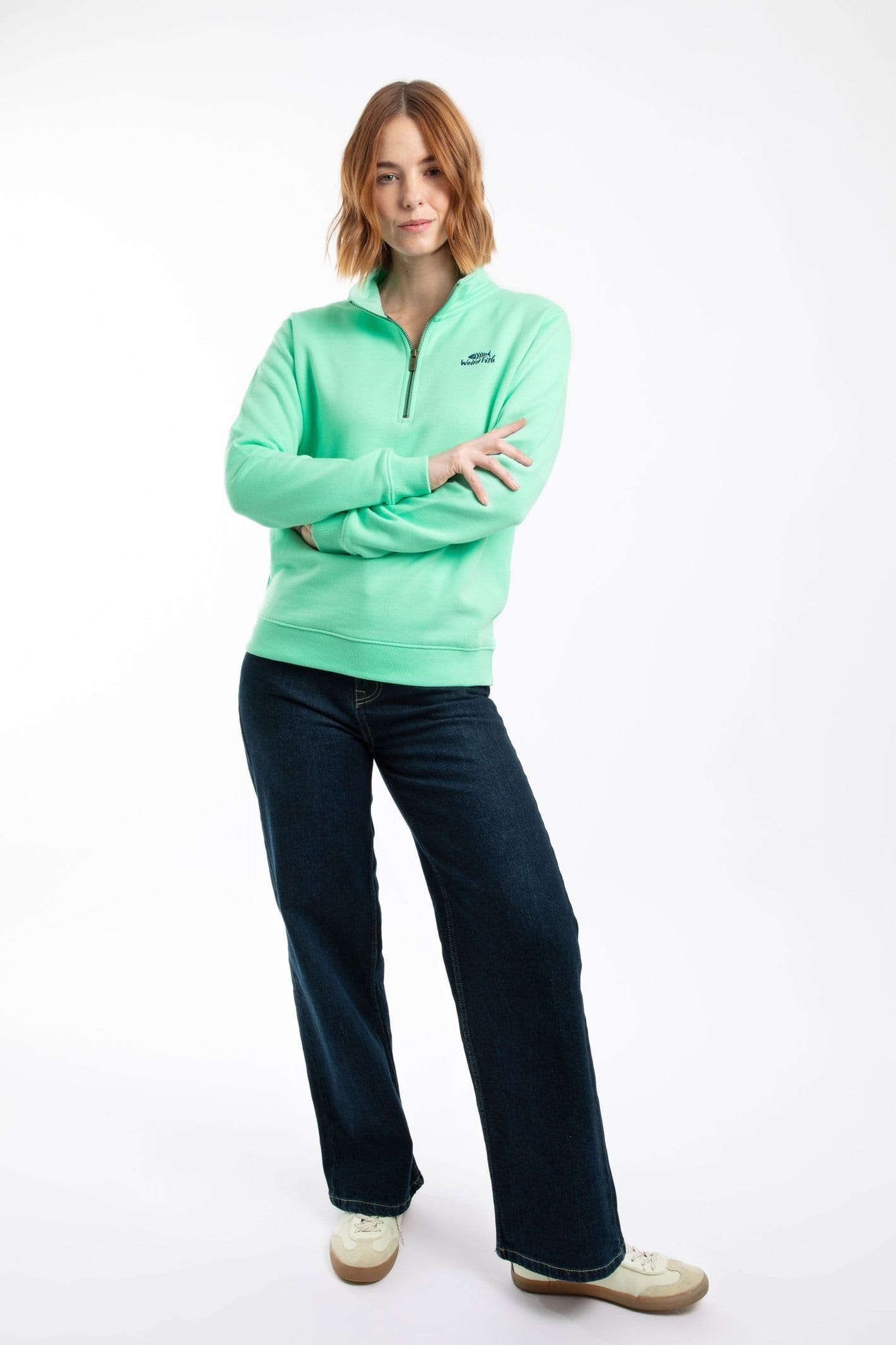 Weird Fish Weird Fish Women's Avery 1/4 Zip Sweatshirt in Light Green - 4