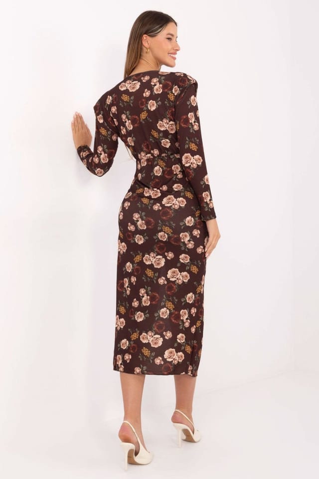 Love Lace Love Lace Women's Floral Wrap Pencil Midi Dress in Brown - 3