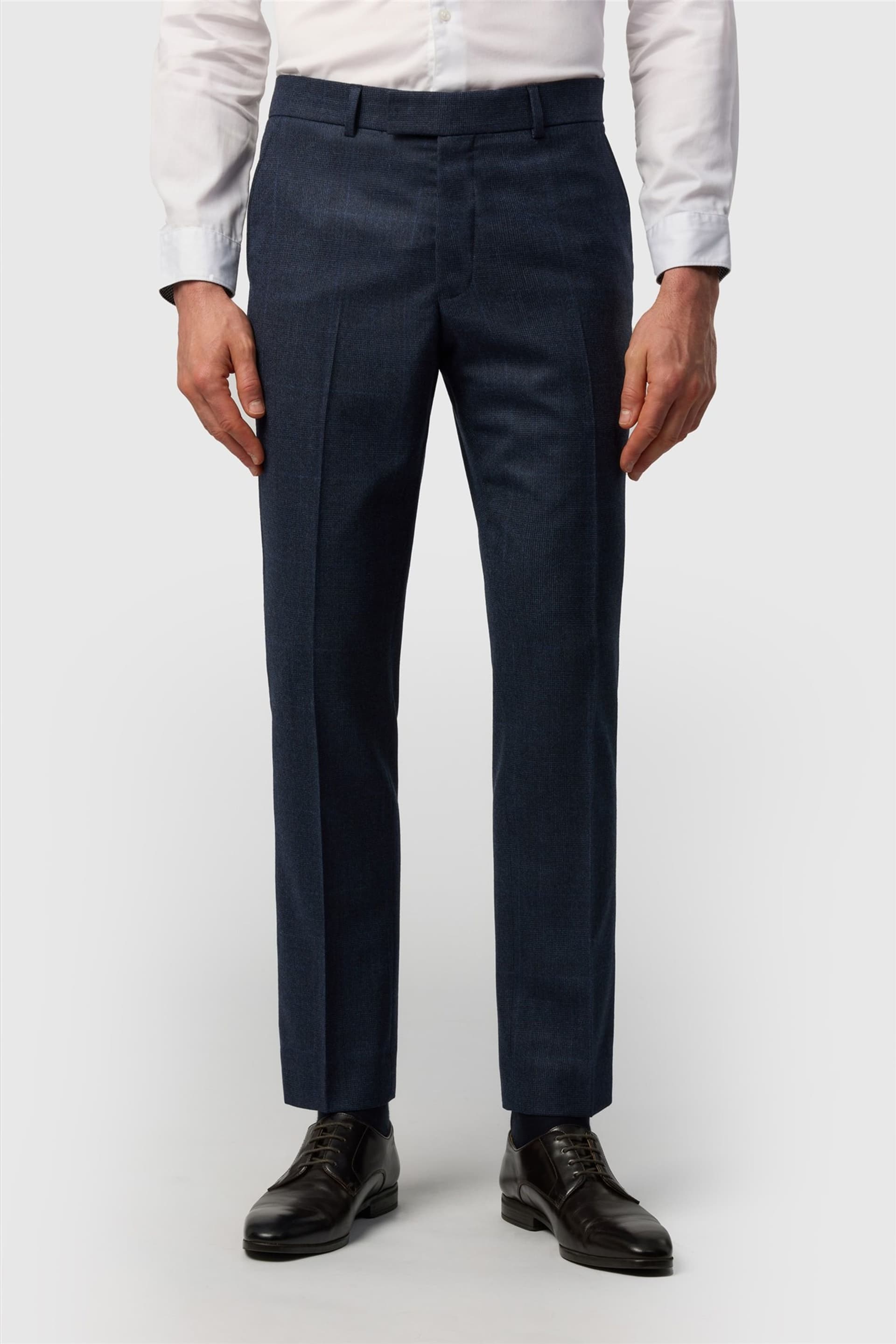 Ted Baker Ted Baker Men's Flat Fronted Checked Tailored Suit Trousers in Dark Blue