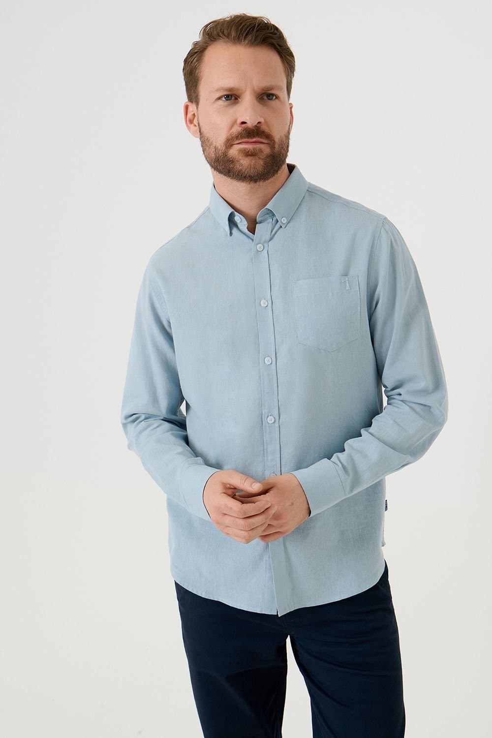 Saltwell Saltwell Men's Linen Rich Long Sleeve Shirt in Blue