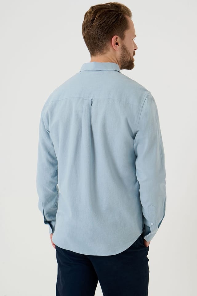 Saltwell Saltwell Men's Linen Rich Long Sleeve Shirt in Blue - 2