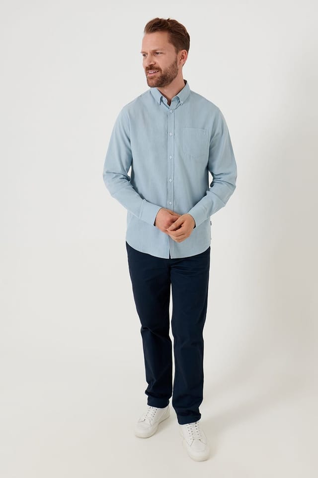 Saltwell Saltwell Men's Linen Rich Long Sleeve Shirt in Blue - 3