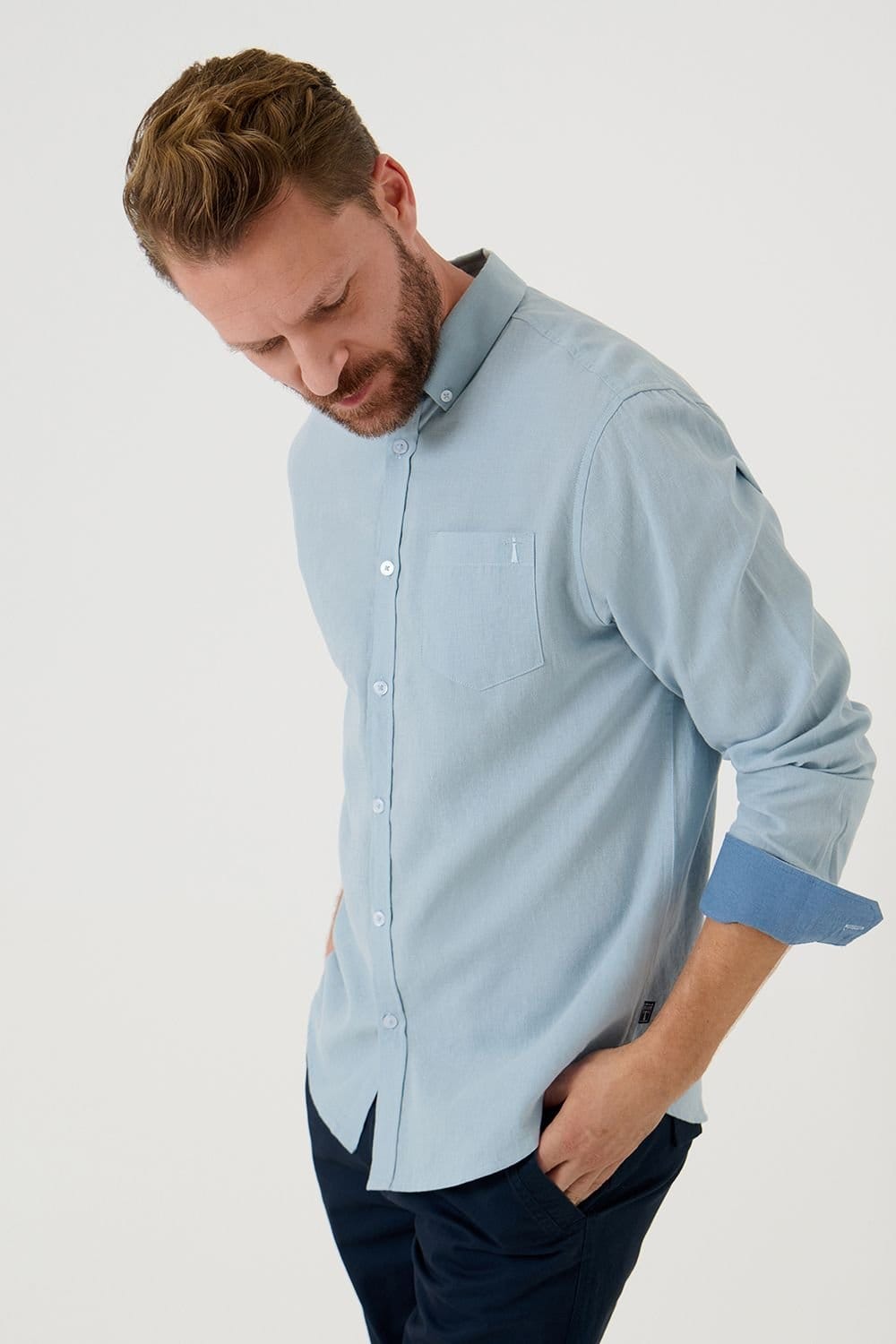 Saltwell Saltwell Men's Linen Rich Long Sleeve Shirt in Blue - 4