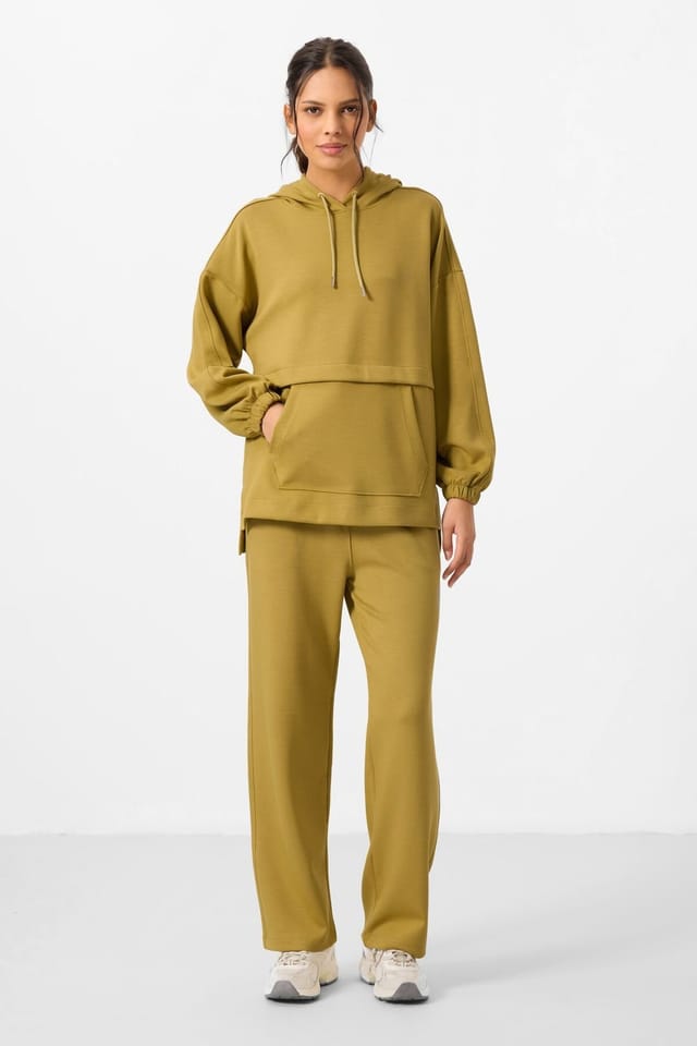 Tommy Life Tommy Life Women's Oversized Hooded Sweatshirt & Wide-Leg Pants Set in Khaki - 2