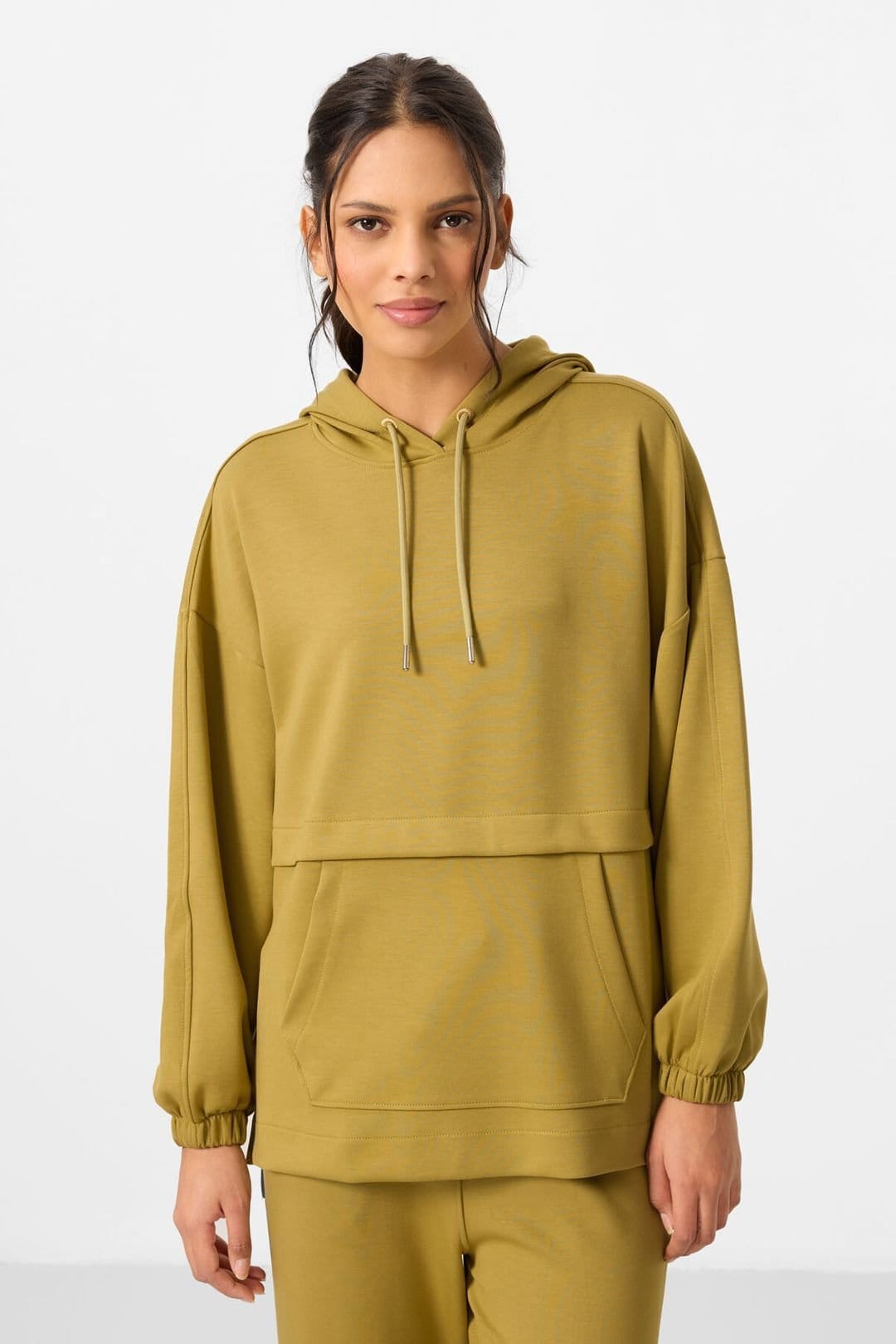 Tommy Life Tommy Life Women's Oversized Hooded Sweatshirt & Wide-Leg Pants Set in Khaki - 4