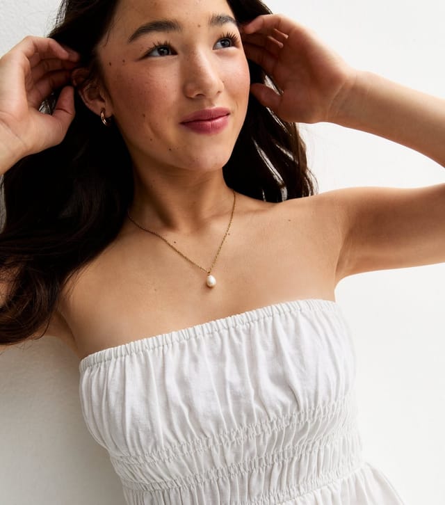 New Look Girls' White Linen Blend Shirred Bandeau Top New Look - 2