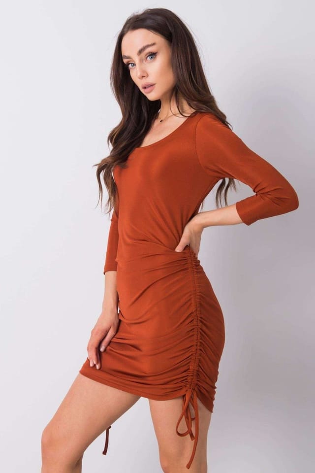 Love Lace Love Lace Women's Brick Pleated Short Dress with Quarter Sleeves in Terracotta - 3