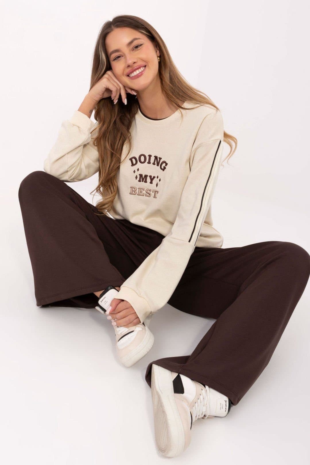Love Lace Love Lace Women's Palazzo Style Sweatpants Tracksuit Trousers in Brown