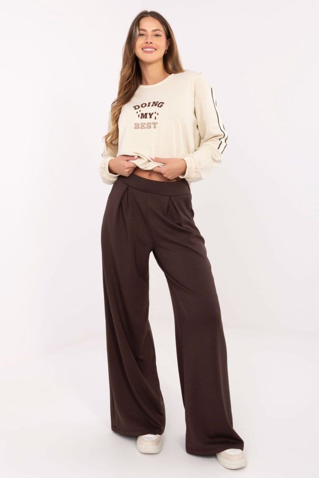 Love Lace Love Lace Women's Palazzo Style Sweatpants Tracksuit Trousers in Brown - 4