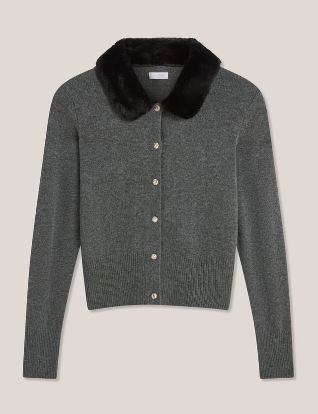Hobbs London Hobbs London Women's Lulah Faux Fur Collar Cardigan in Dark Grey - 2