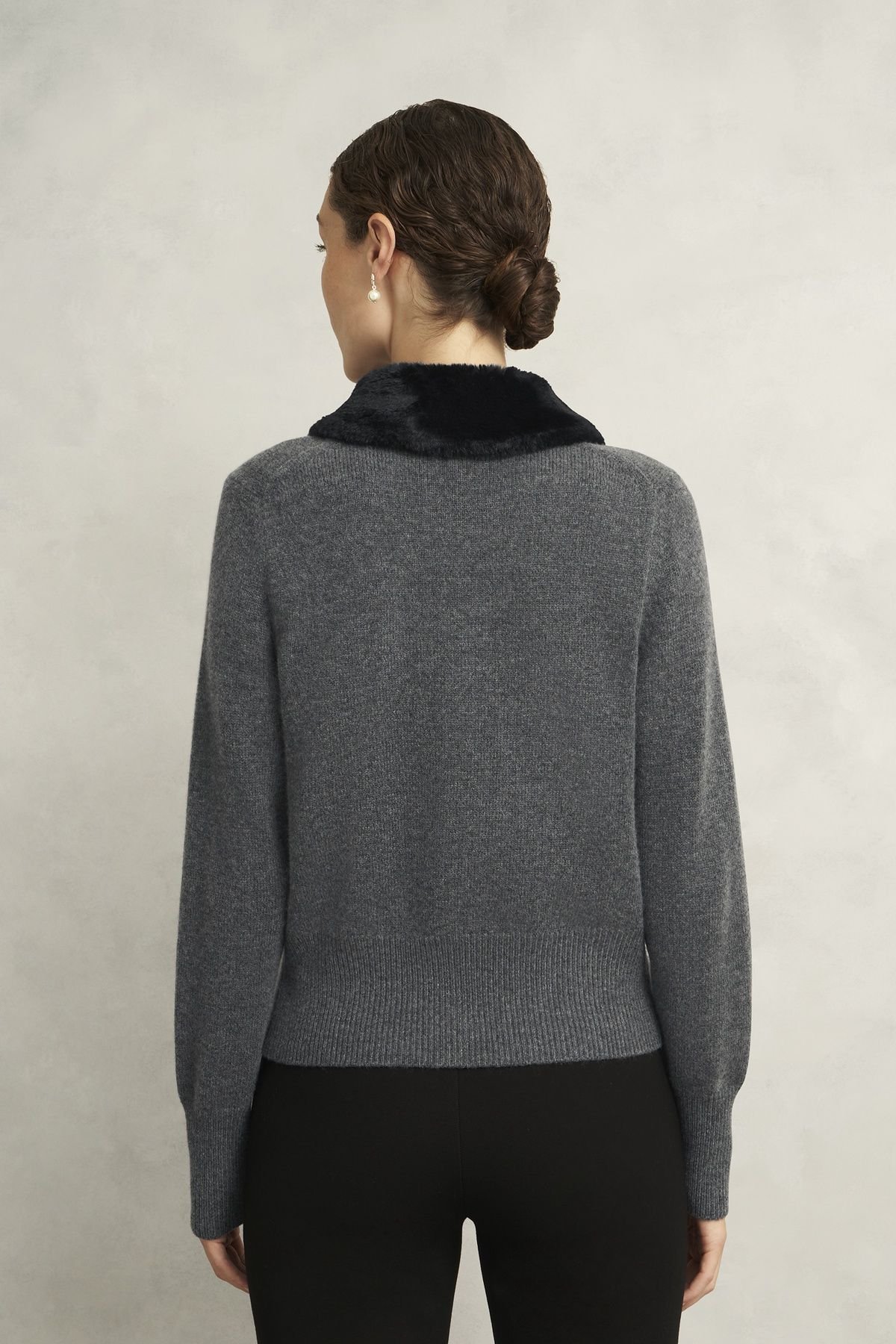 Hobbs London Hobbs London Women's Lulah Faux Fur Collar Cardigan in Dark Grey - 4