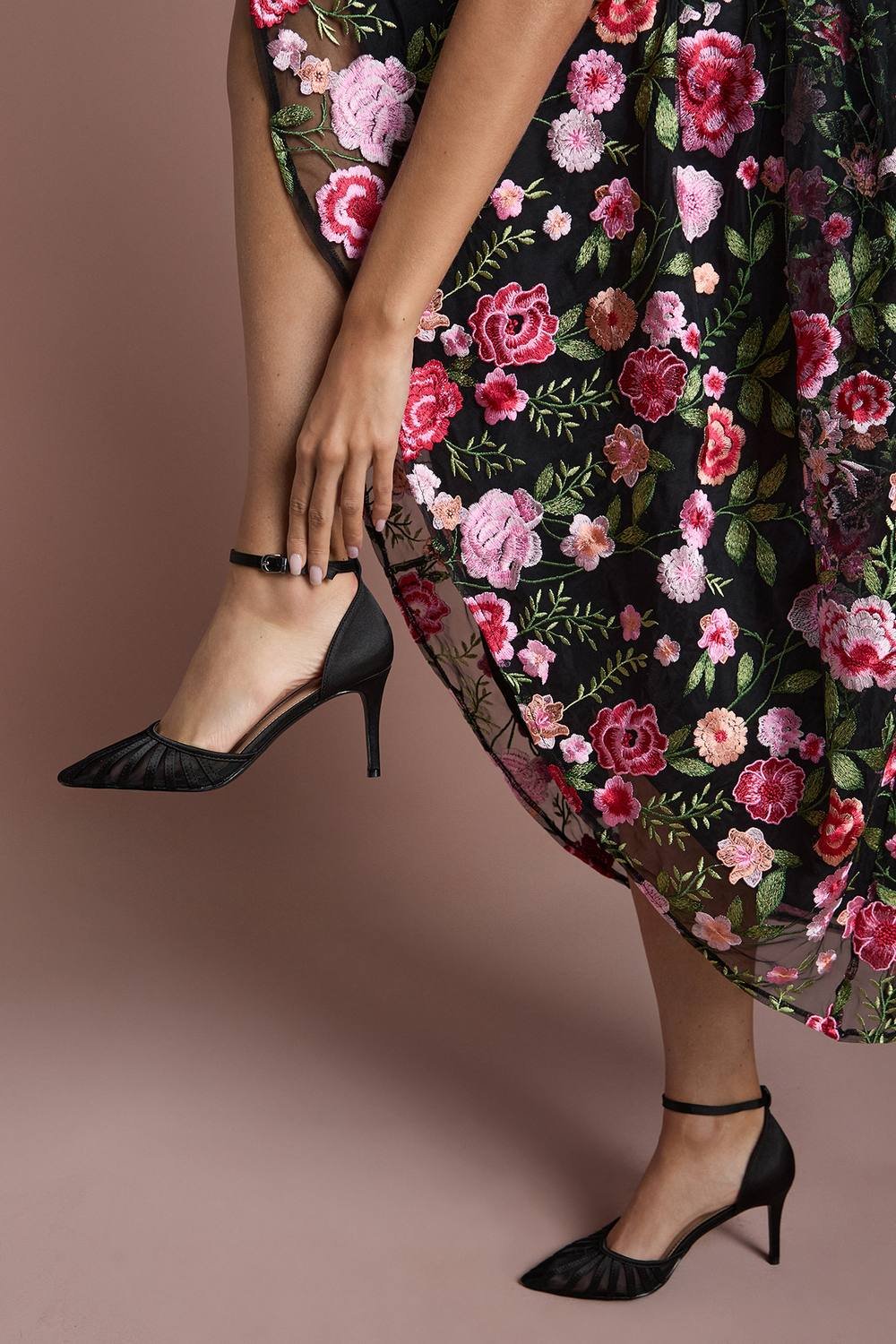 Coast Coast Women's Krystal Satin Mesh Detail High Stiletto Heel Court Shoes in Black - 2