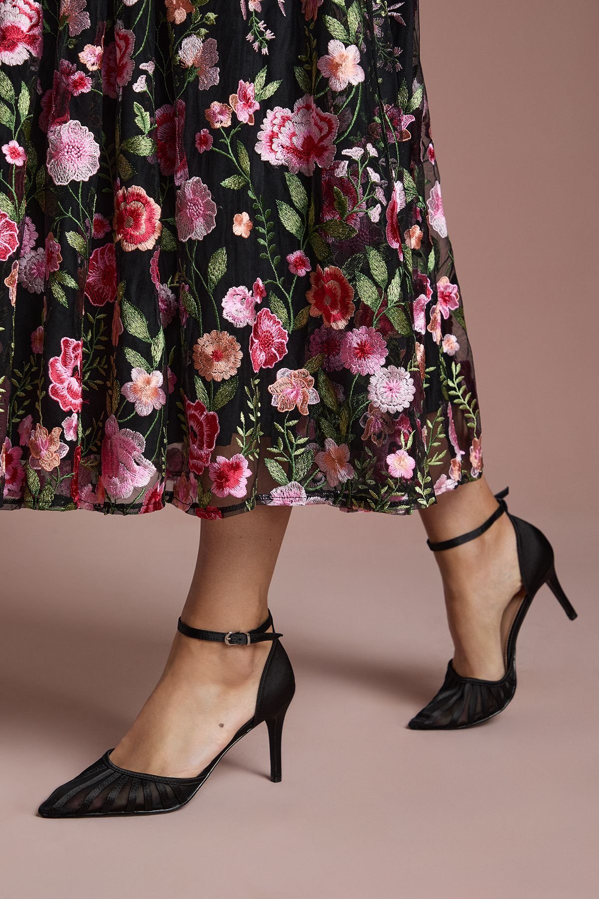 Coast Coast Women's Krystal Satin Mesh Detail High Stiletto Heel Court Shoes in Black - 3