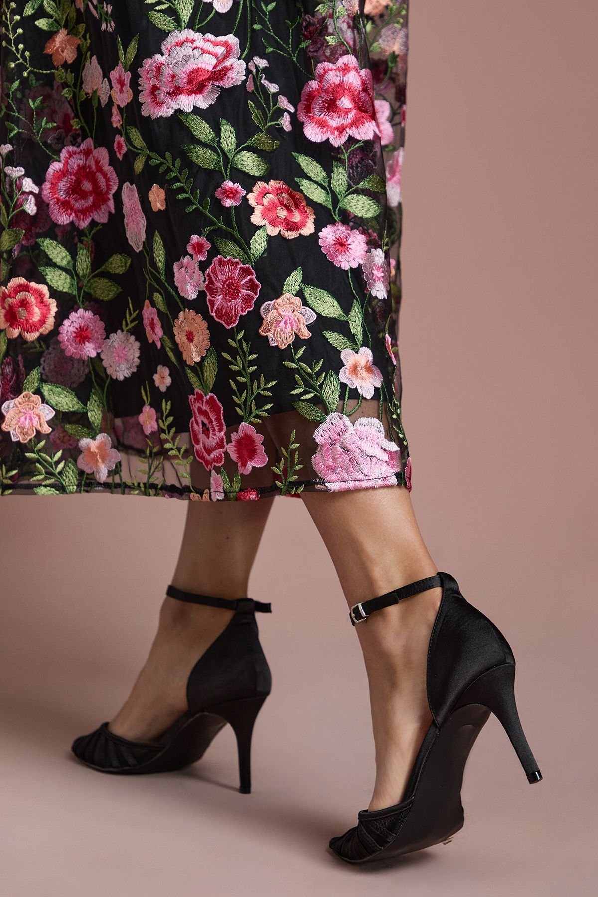 Coast Coast Women's Krystal Satin Mesh Detail High Stiletto Heel Court Shoes in Black - 4