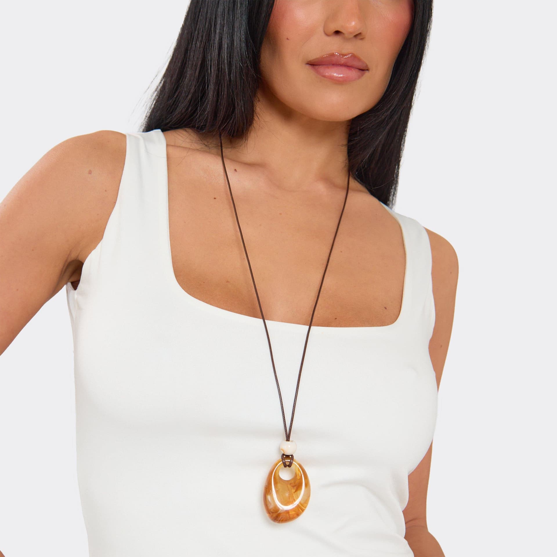 EGO EGO Brown Resin Pendant Necklace with Bead Detail