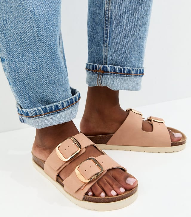 New Look Women's Light Pink Cork Sole Double Strap Mule Sandals Vegan New Look - 2