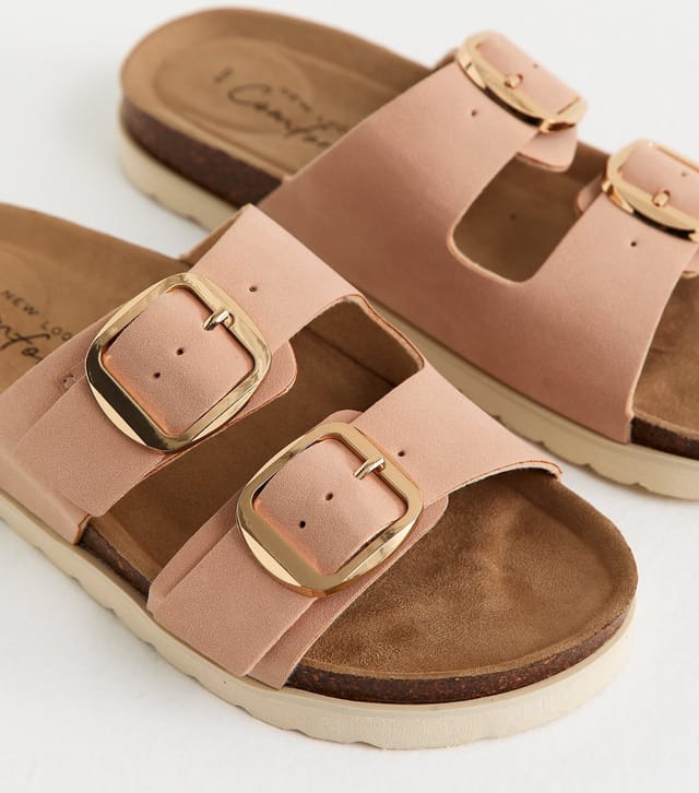 New Look Women's Light Pink Cork Sole Double Strap Mule Sandals Vegan New Look - 3