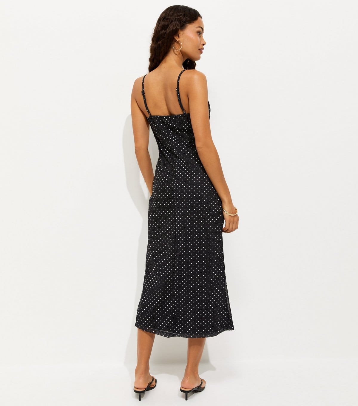 New Look Women's Petite Black Spot Print Lace Trim Mesh Midi Dress New Look - 4