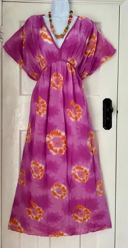 Zara Zara cotton kaftan kimono dress pink and orange tie-dye print m-l