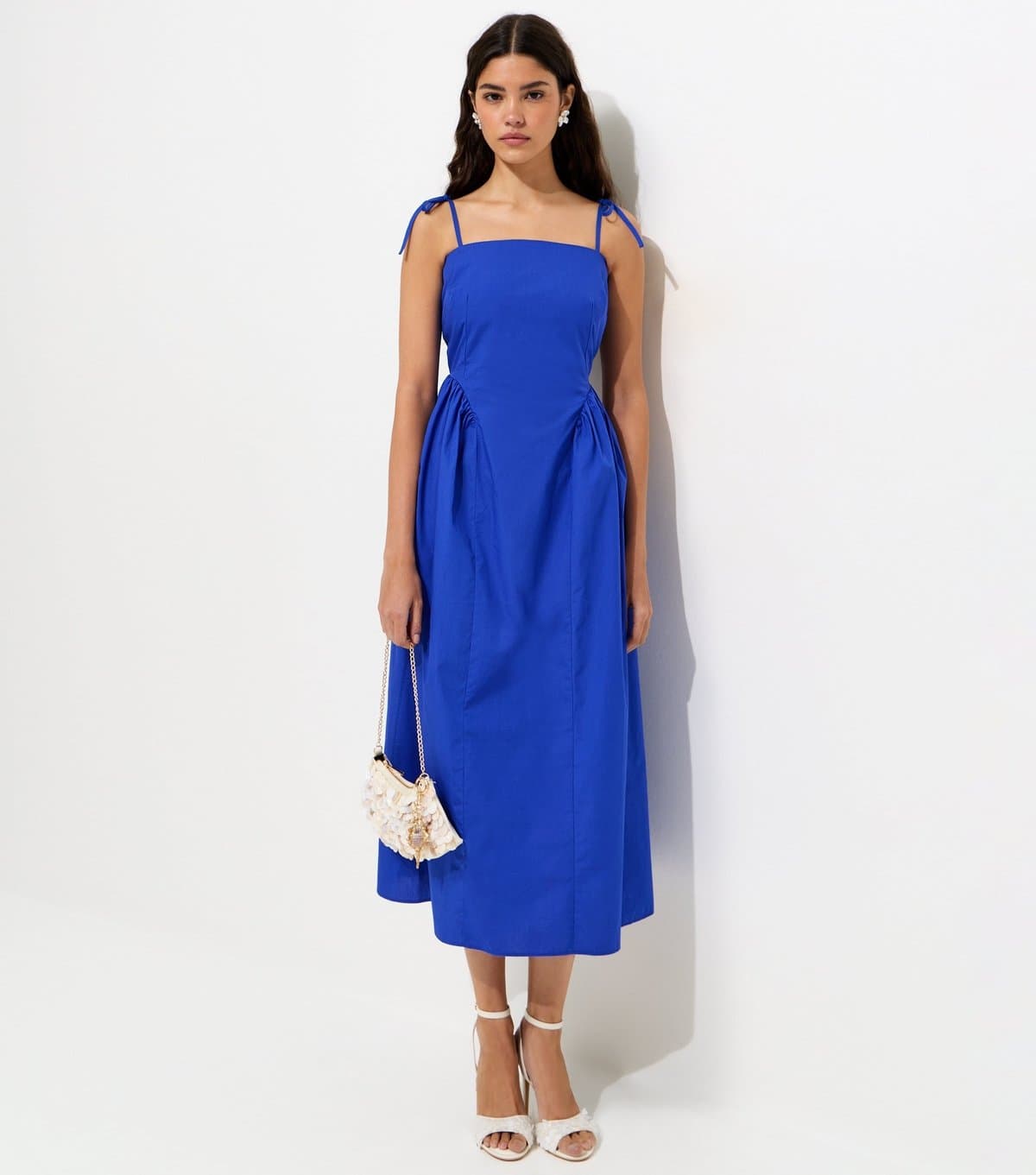 New Look Women's Bright Blue Godet Skirt Tie Strap Midi Dress New Look