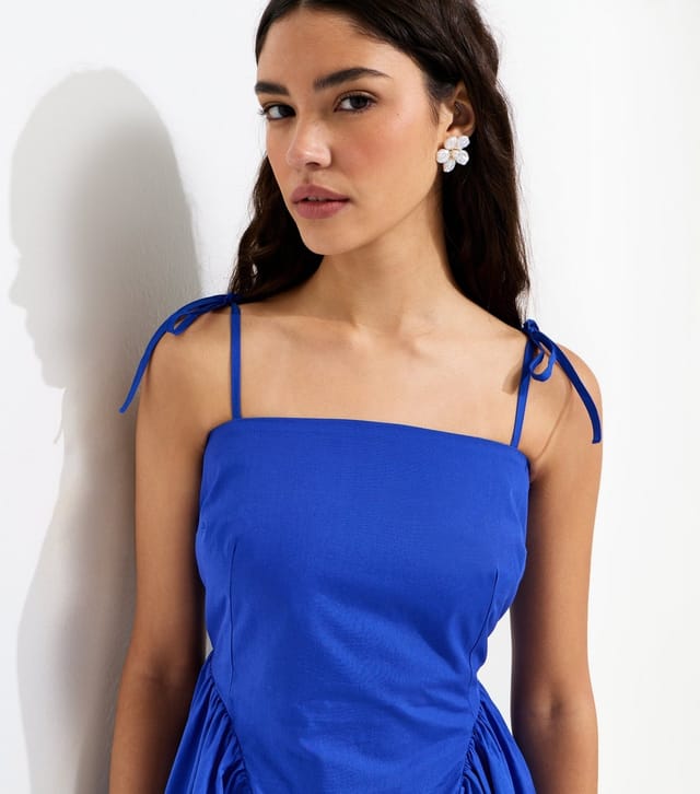 New Look Women's Bright Blue Godet Skirt Tie Strap Midi Dress New Look - 2