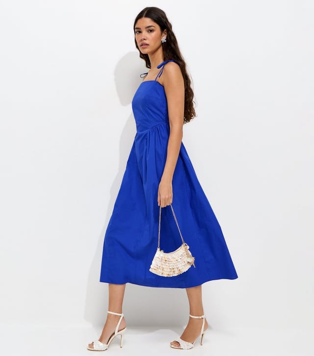 New Look Women's Bright Blue Godet Skirt Tie Strap Midi Dress New Look - 3