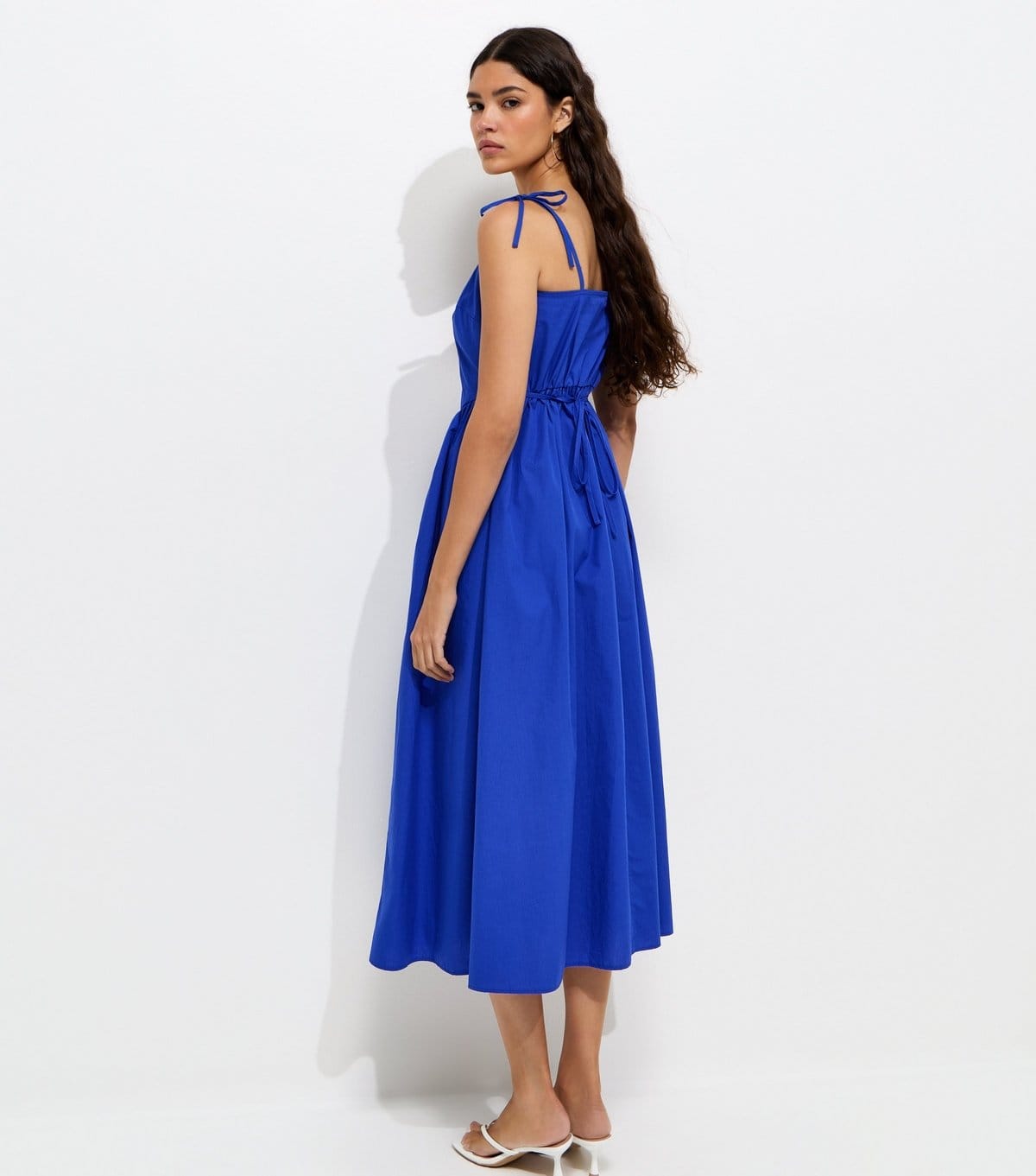 New Look Women's Bright Blue Godet Skirt Tie Strap Midi Dress New Look - 4