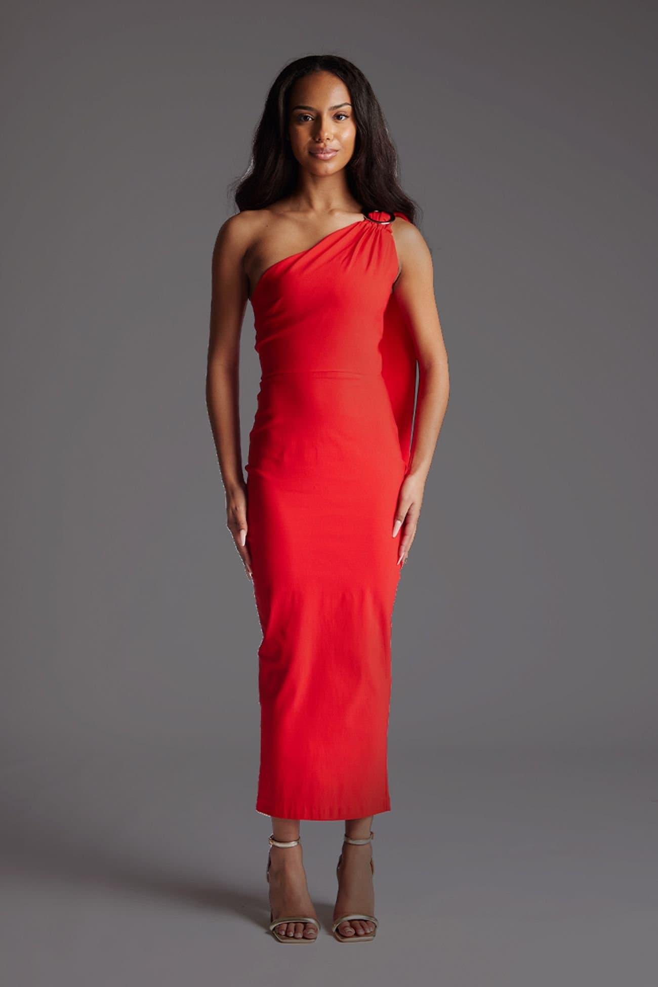 Vesper Vesper Women's One Shoulder Bodycon Red Midaxi Dress