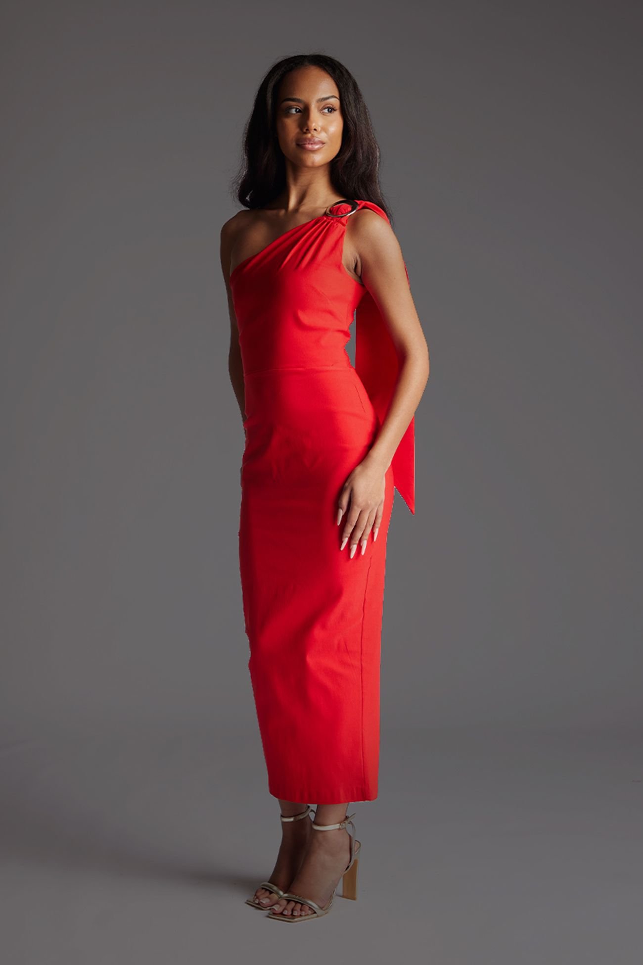 Vesper Vesper Women's One Shoulder Bodycon Red Midaxi Dress - 2