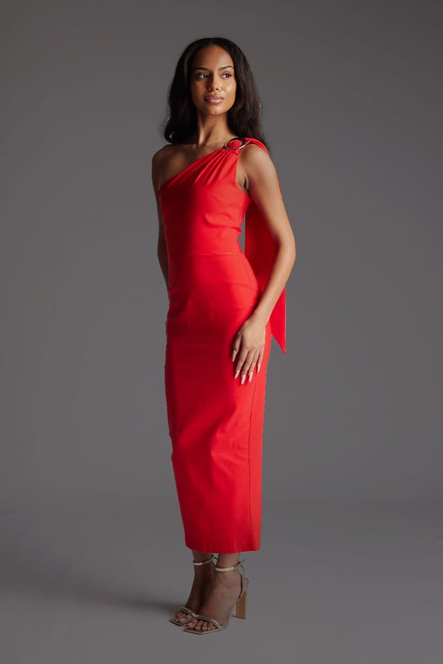 Vesper Vesper Women's One Shoulder Bodycon Red Midaxi Dress - 2