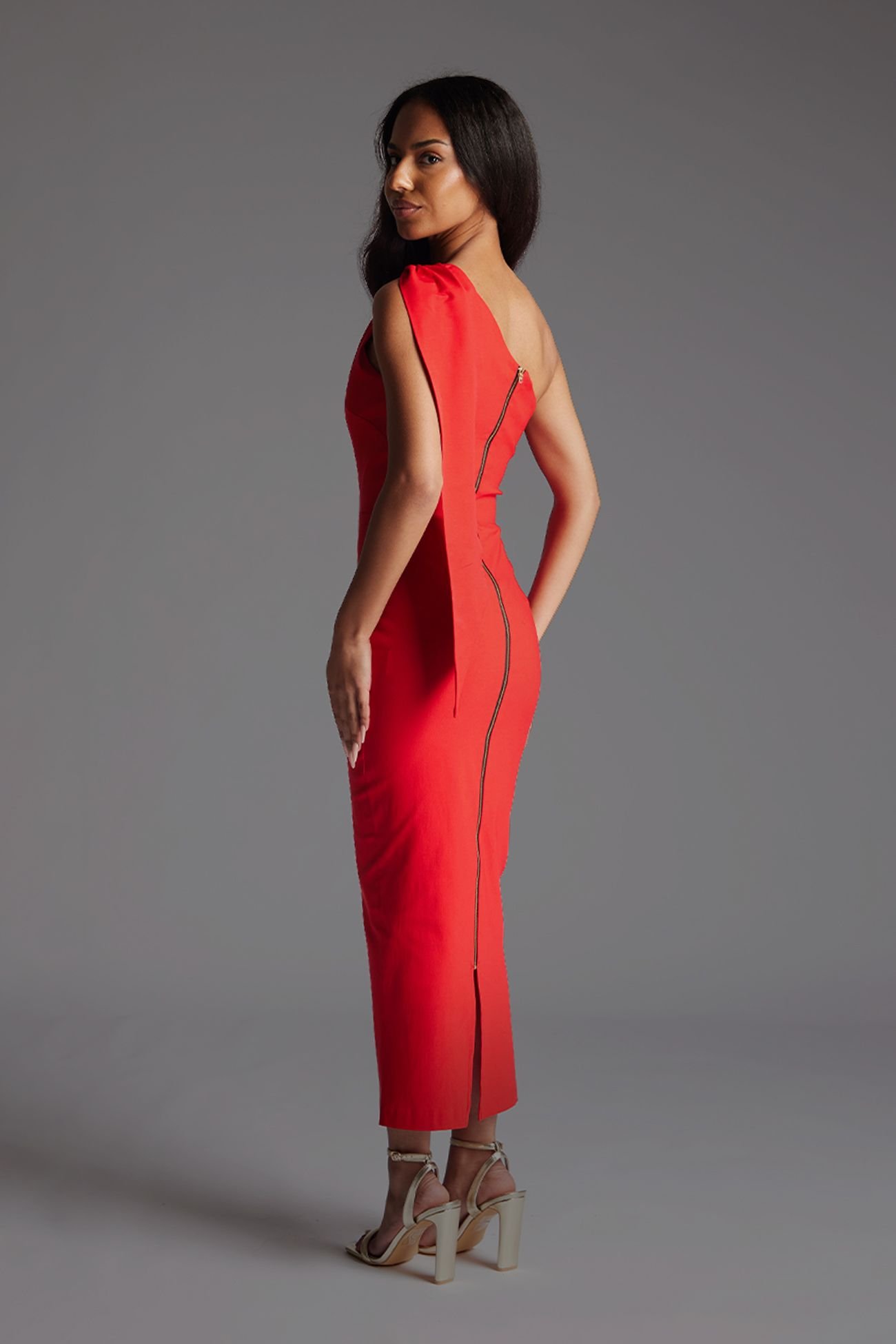 Vesper Vesper Women's One Shoulder Bodycon Red Midaxi Dress - 3