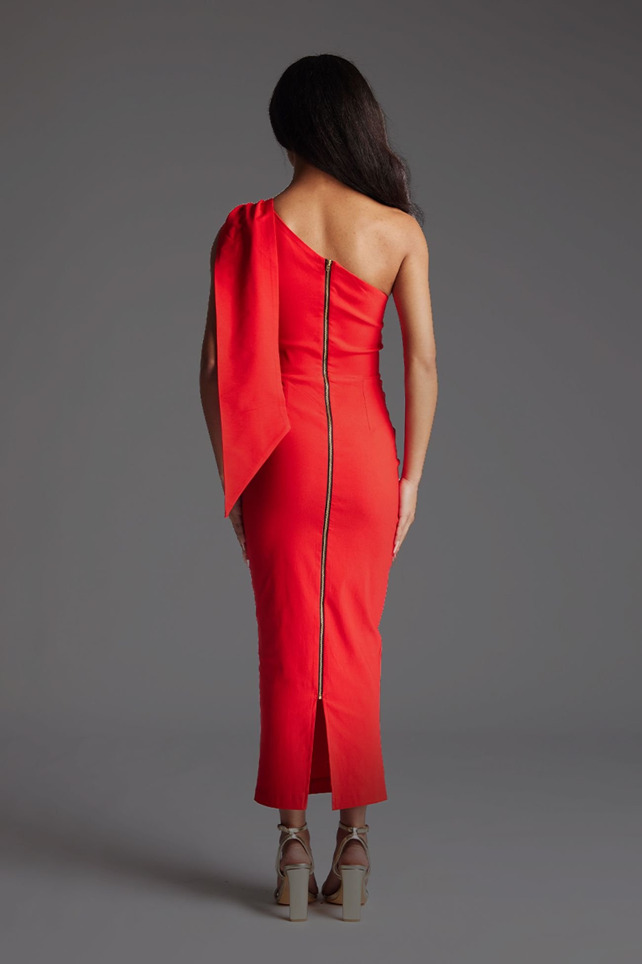 Vesper Vesper Women's One Shoulder Bodycon Red Midaxi Dress - 4