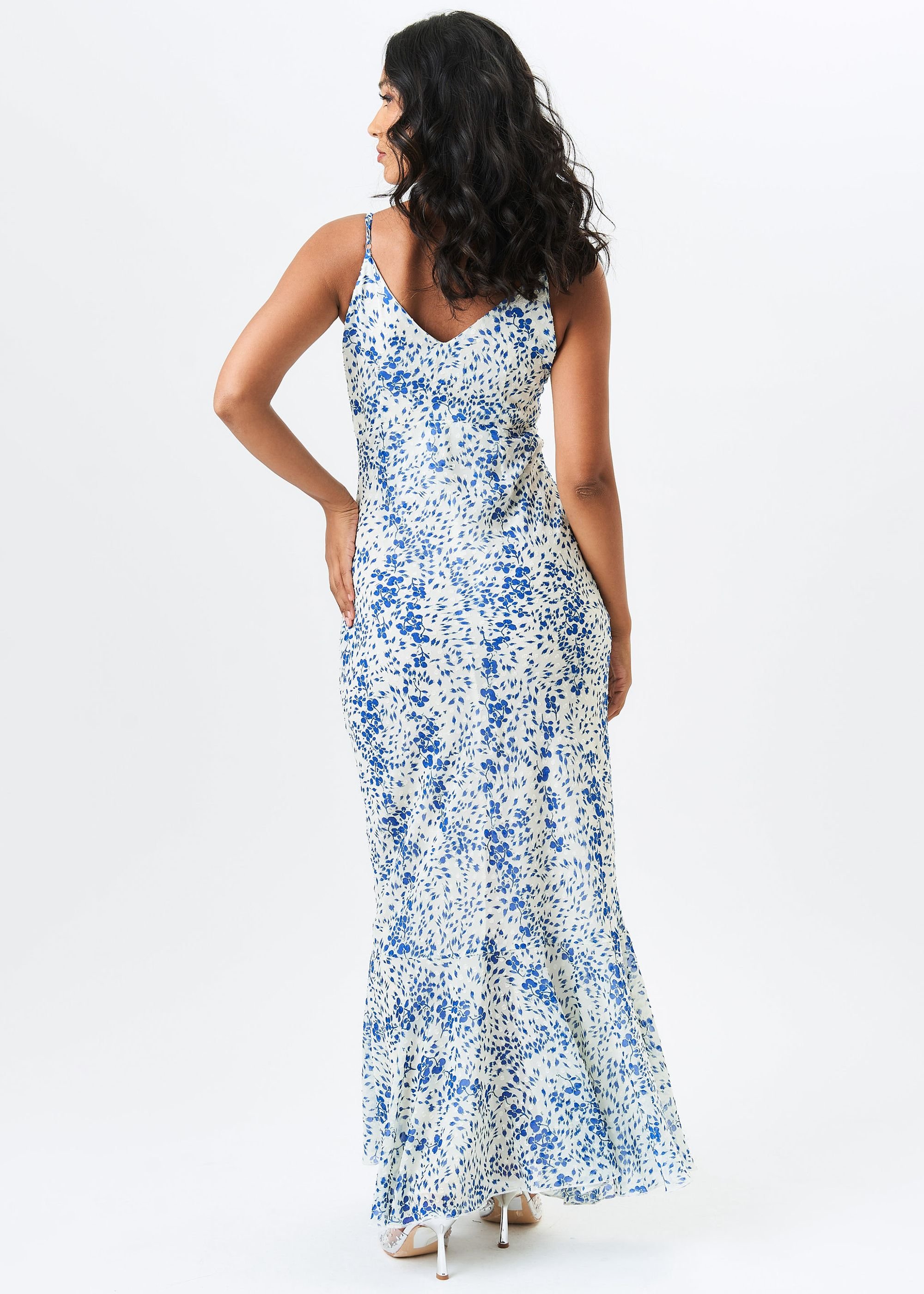 Gini London Gini London Women's Ivory Dobby Floral Chiffon Strappy Maxi Dress - 4