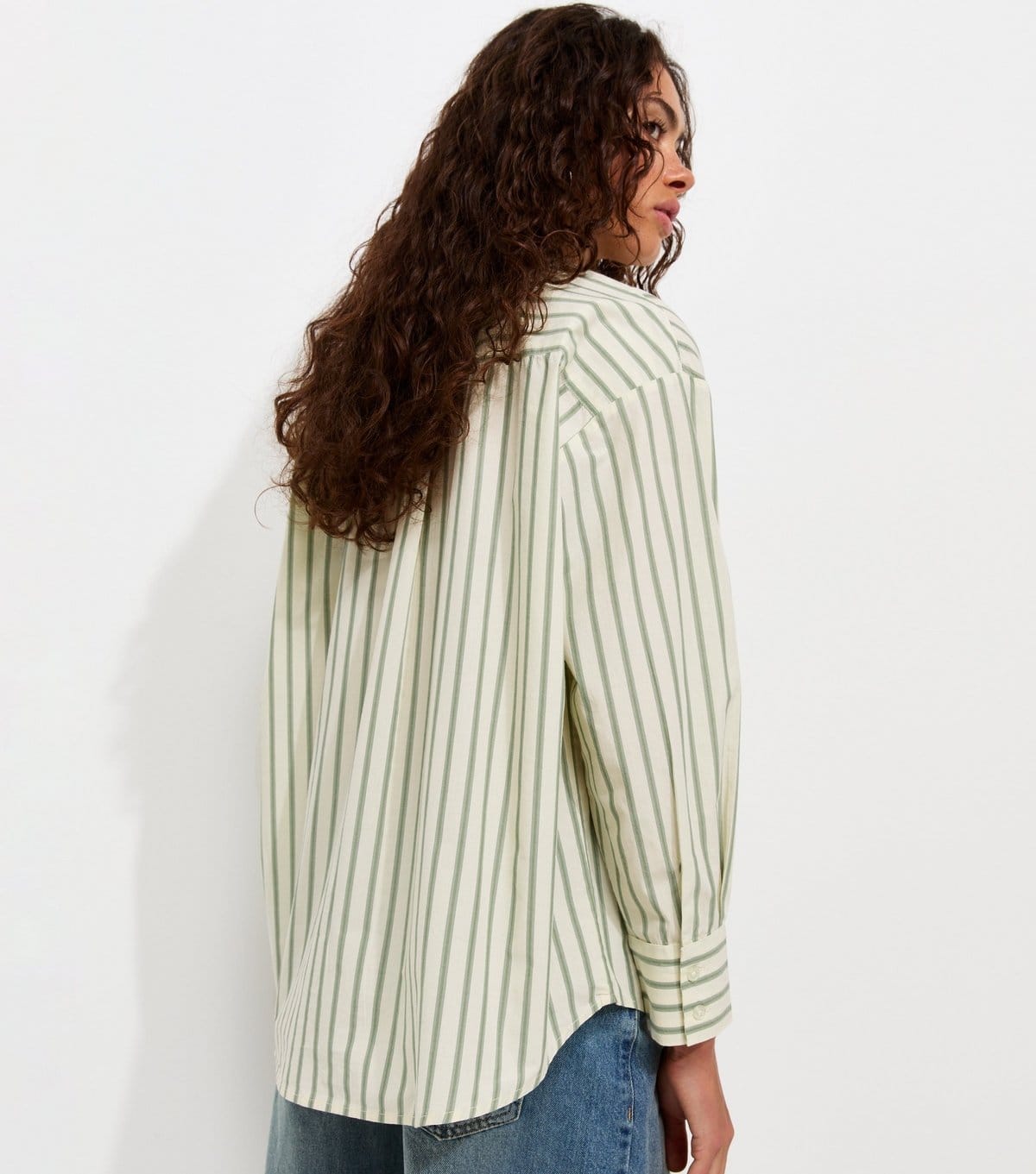 New Look Women's Green Cotton Poplin Striped Long Sleeve Shirt New Look - 4