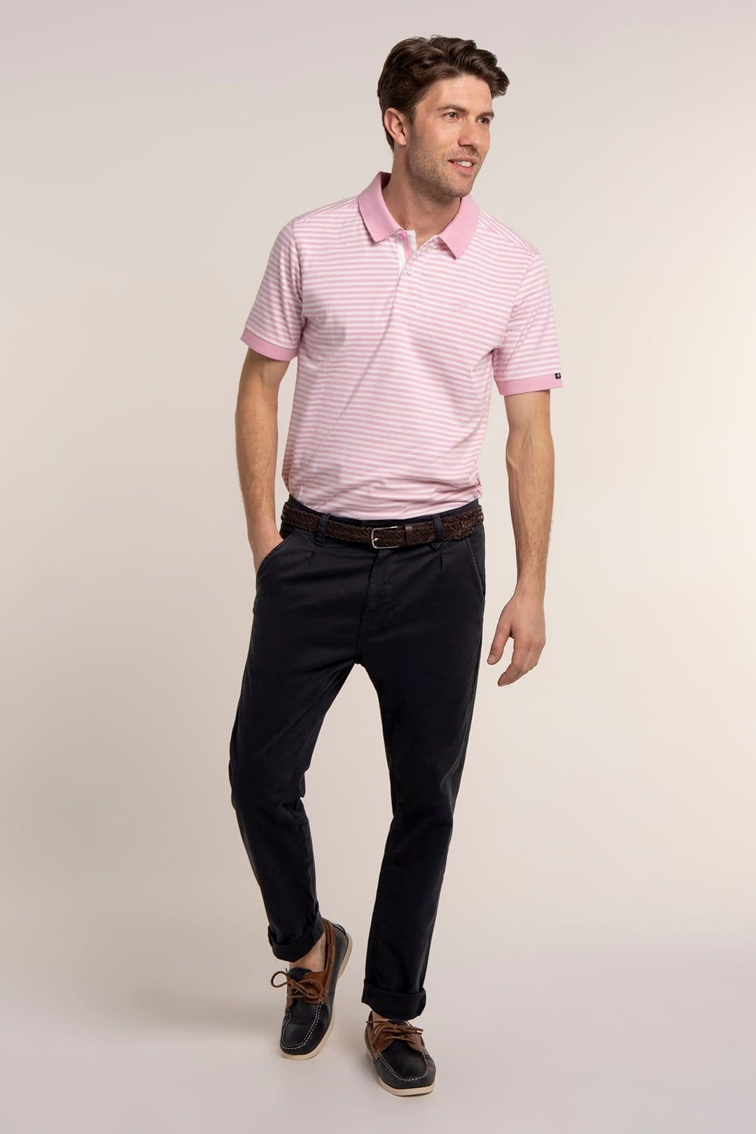 Brakeburn Brakeburn Men's SALEHURST STRIPE JERSEY POLO in Pink - 4
