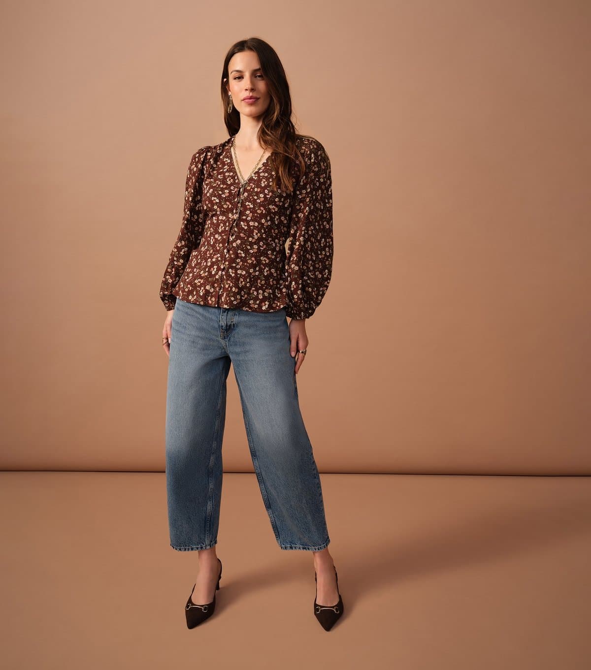 New Look Women's Red Floral Print Tea Blouse New Look