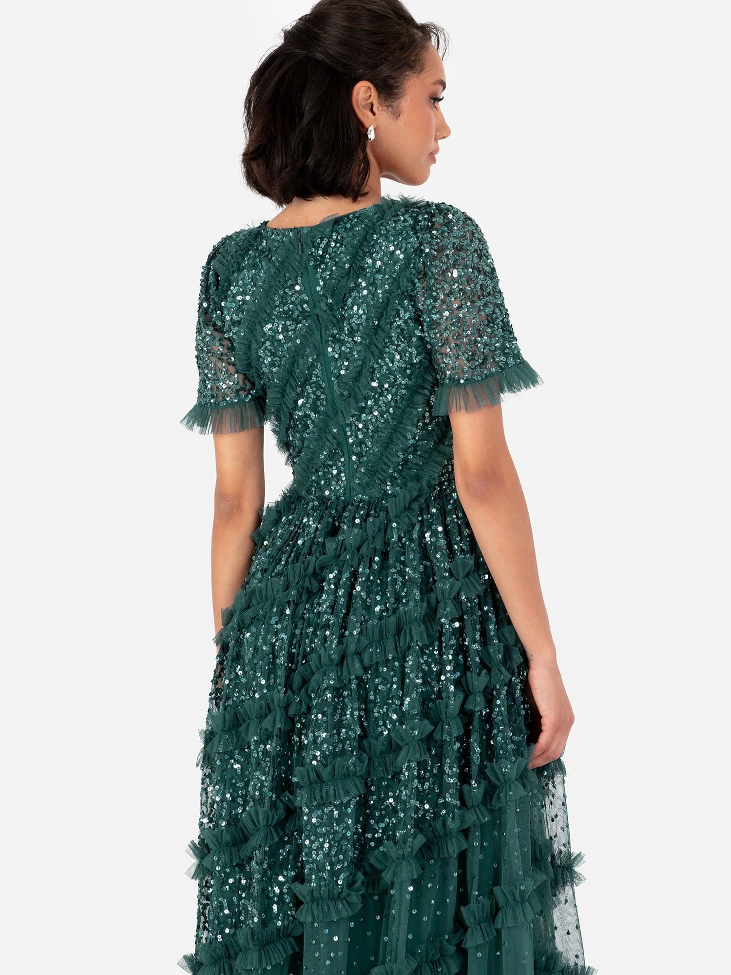 Maya Deluxe Maya Deluxe Women's Embellished Short Sleeve V Neck Maxi Dress in Emerald - 4