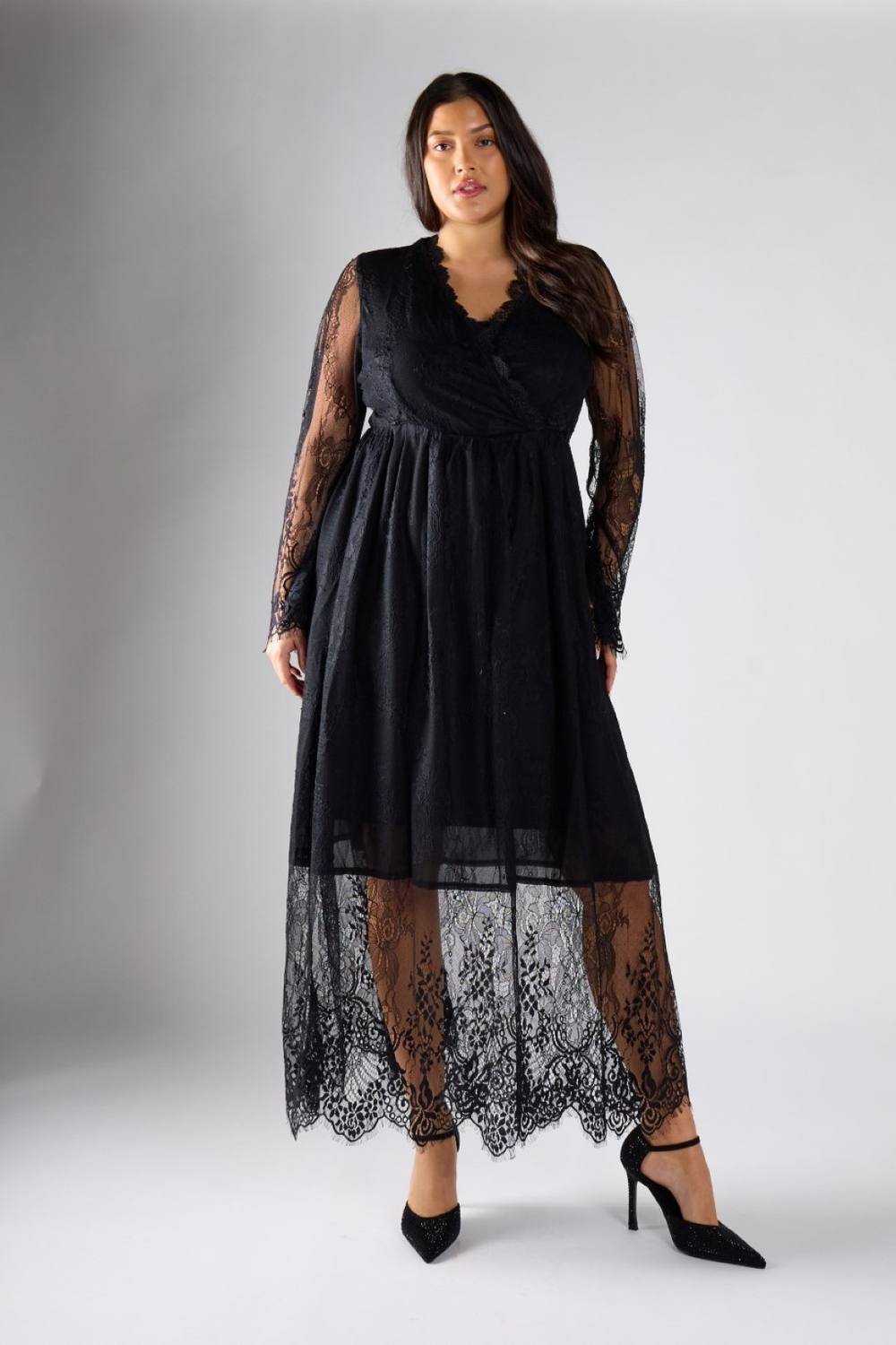 Shnoo Shnoo Women's Black Lace Wrap Midi Dress - 2