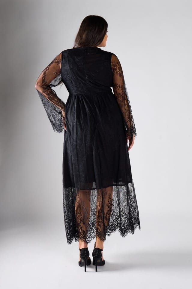 Shnoo Shnoo Women's Black Lace Wrap Midi Dress - 2