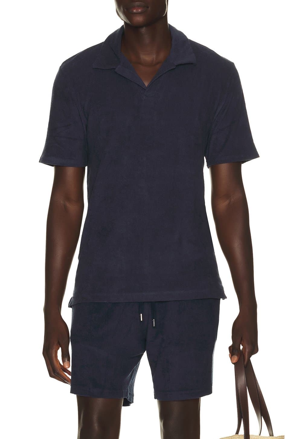 revolve Revolve Navy Blue Terry Cotton Blend Polo Short Sleeve