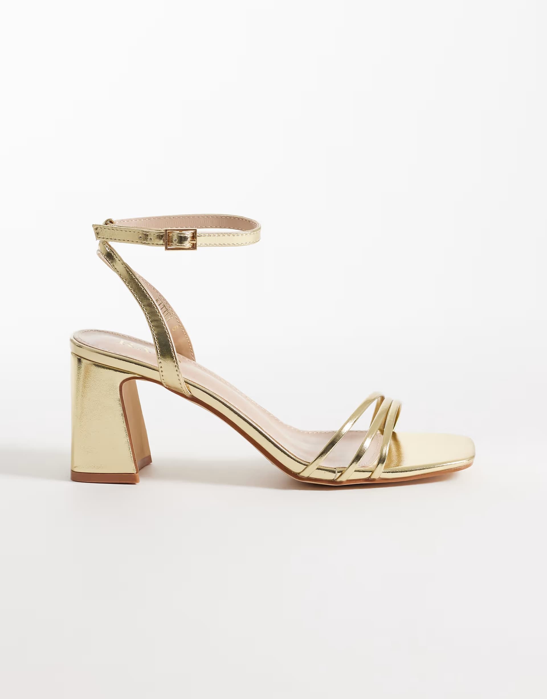 ASOS RAID Kittey block heeled sandals in gold