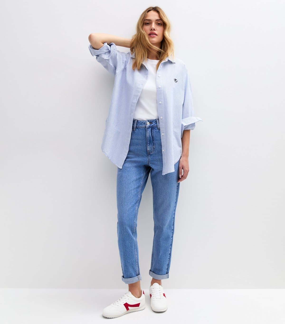 New Look Women's Blue Folded Cuff Mom Jeans New Look