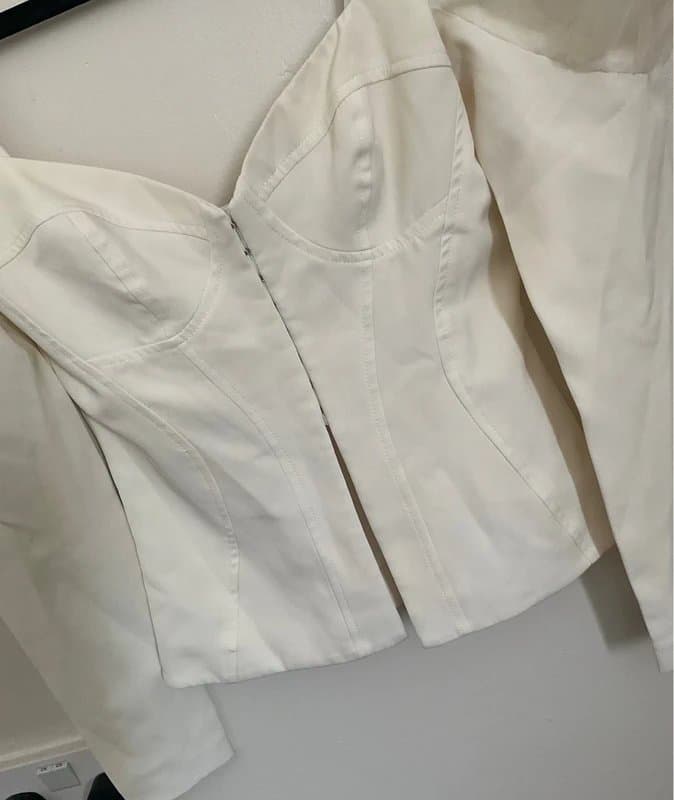 ASOS ASOS Cream Corset Top with Sheer Puff Sleeves | UK Size 6