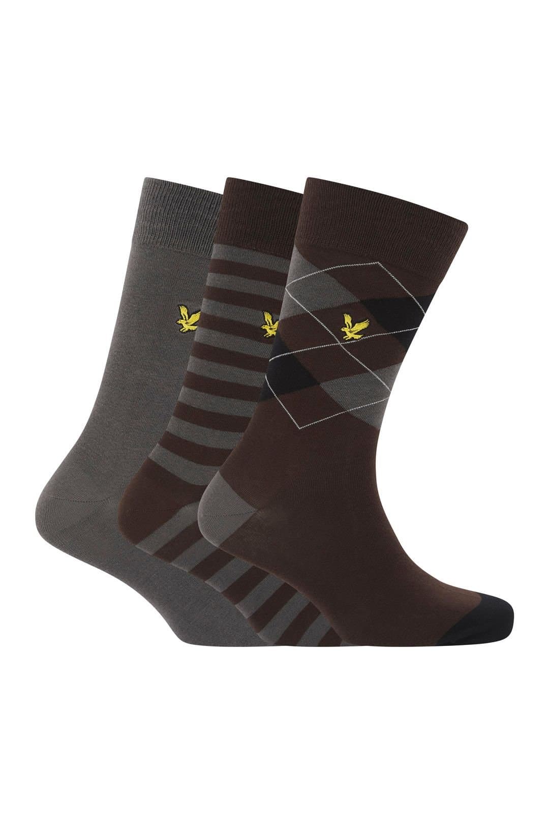 Lyle & Scott Lyle & Scott Men's Flanders 3 Pack Mixed Dress Socks Stripe Granite Grey Argyle
