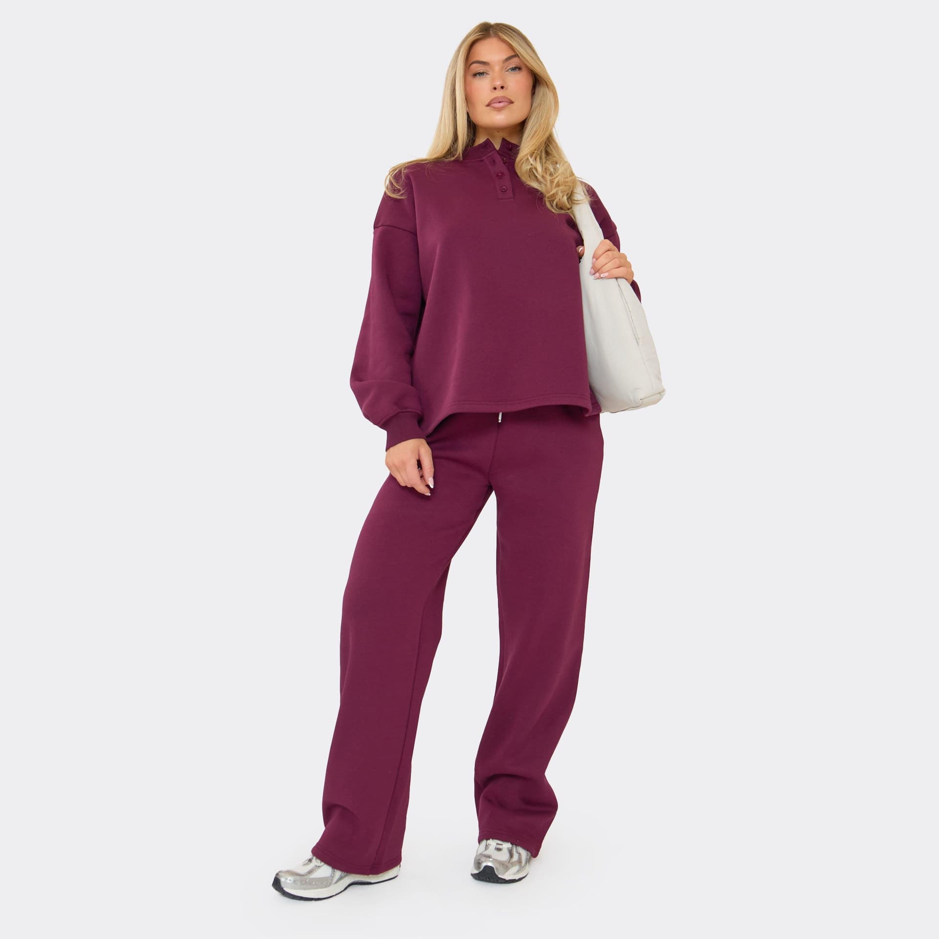 EGO Low Rise Drawstring Waistband Straight Leg Joggers In Plum, Women's Size UK 8
