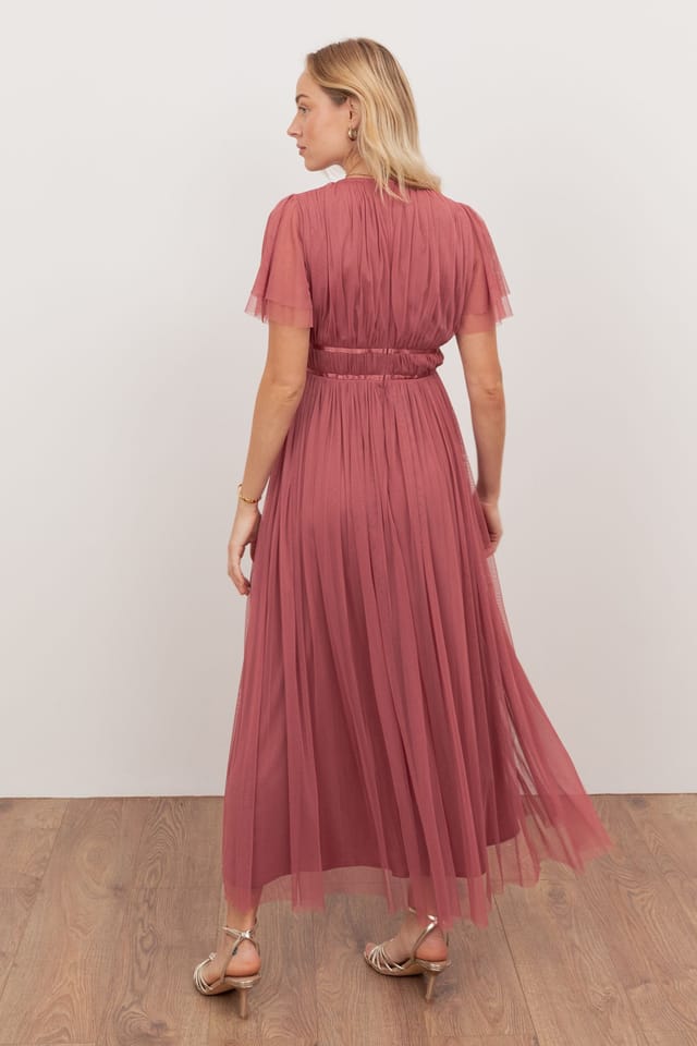 Anaya with Love Anaya with Love Women's Ribbon Detail V Neck Short Sleeve Midi Dress in Pink - 2