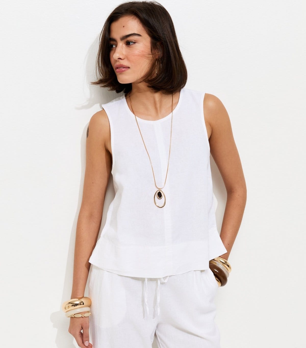 New Look White Linen Blend Sleeveless Top