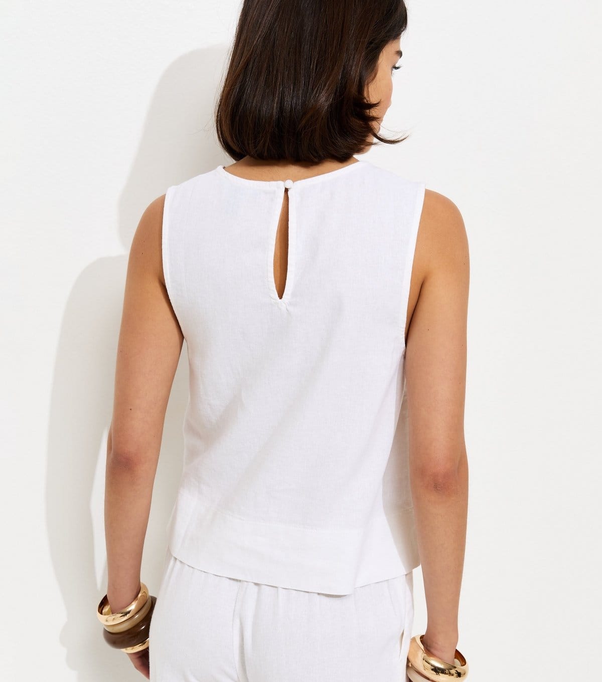 New Look Women's White Linen Blend Sleeveless Top New Look - 4